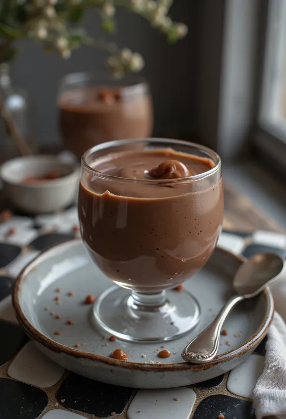 Milk chocolate panna cotta served