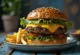 Vegan burger with vegan cheese and fresh vegetables