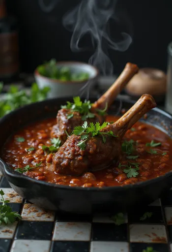 Lamb shank served with harissa sauce