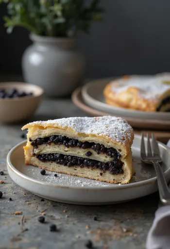 Poppy seed pie with golden brown pastry and poppy seed filling