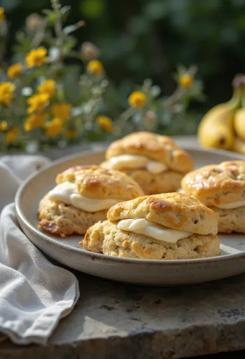 Chocolate hazelnut and banana scone served