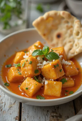 Roasted tofu in Thai sauce served