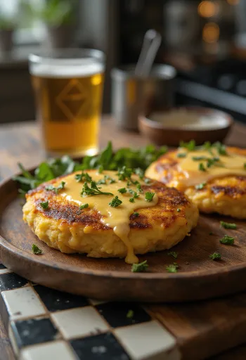 Welsh rarebit with beer served, in cheese sauce, on toast
