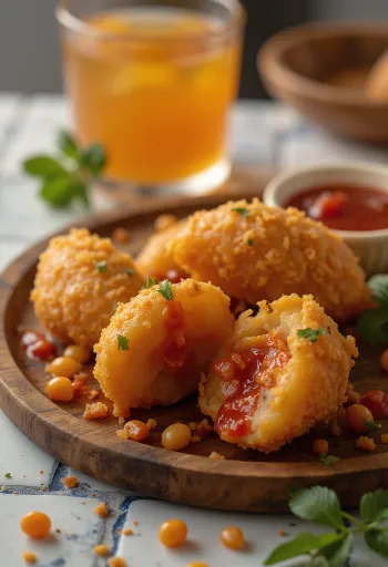 Acarajé with hot sauce, crispy balls served with spicy sauce and coriander