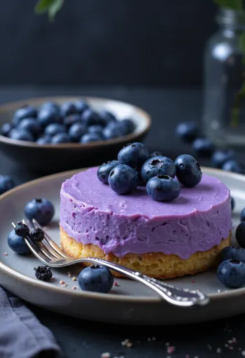 Blueberry mousse cake decorated with fresh blueberries
