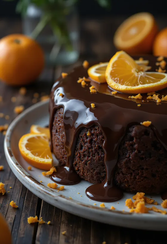 Chocolate and orange cake served