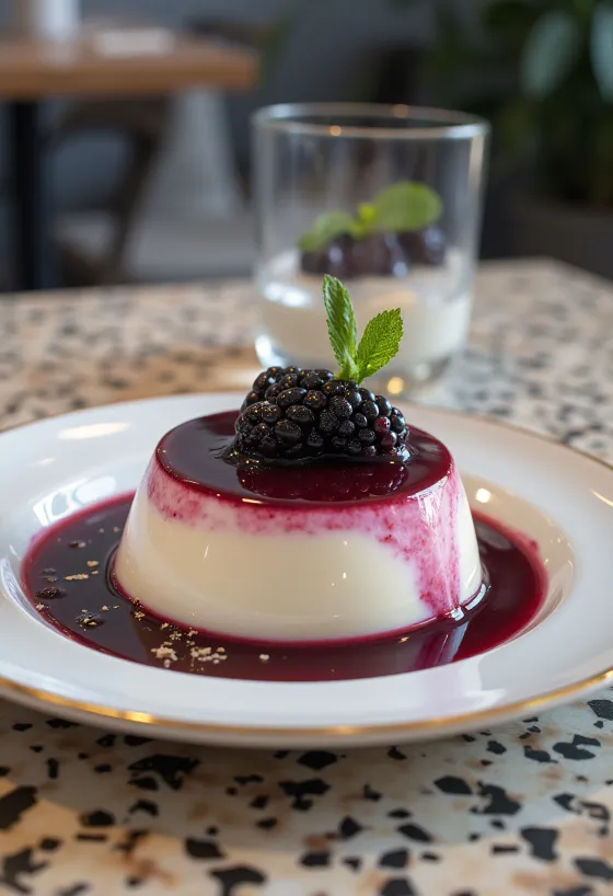 Forest fruit panna cotta served