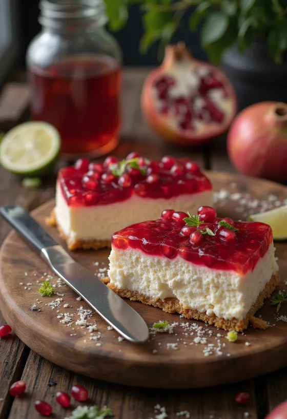 Pomegranate cheesecake with decoration