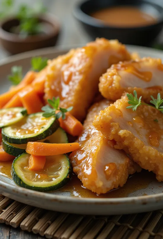 Katsu with Vegetables, crispy breaded pork loin with vegetables and tonkatsu sauce