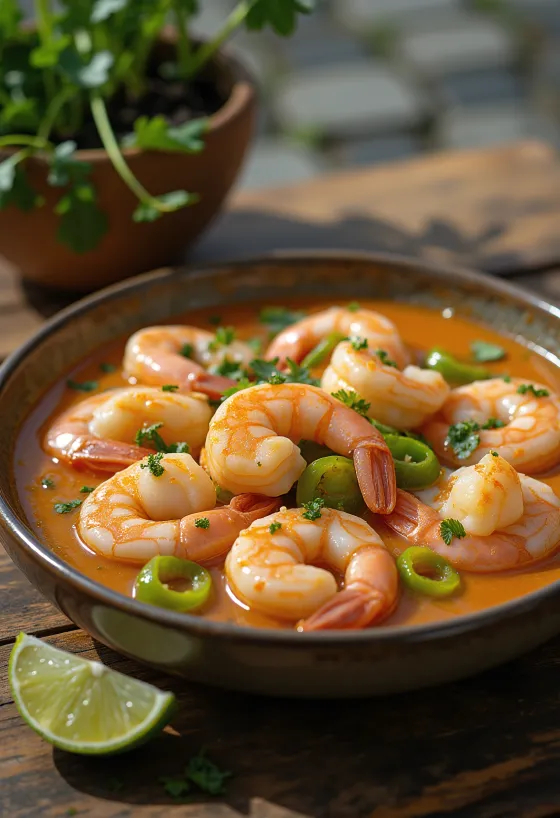 Moqueca de Camarão, prawn stew in coconut sauce