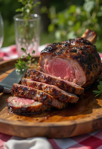 BBQ leg of lamb served