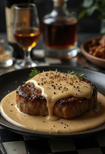 Peppered steak served with creamy sauce