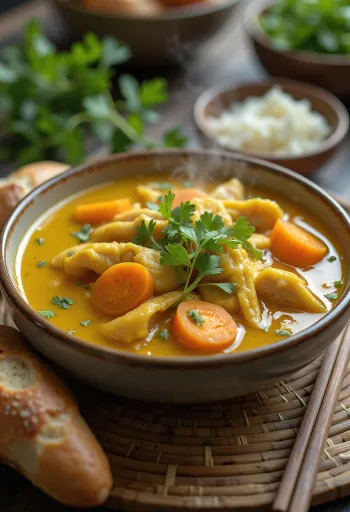 Cà ri with carrots, served with chicken and coconut milk