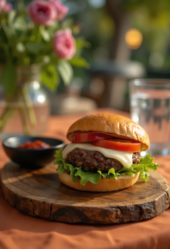 Black bean burger with fresh vegetables