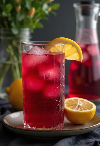 Hibiscus lemonade served in a glass