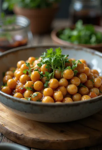 Chickpea Adobo dish served with fresh coriander