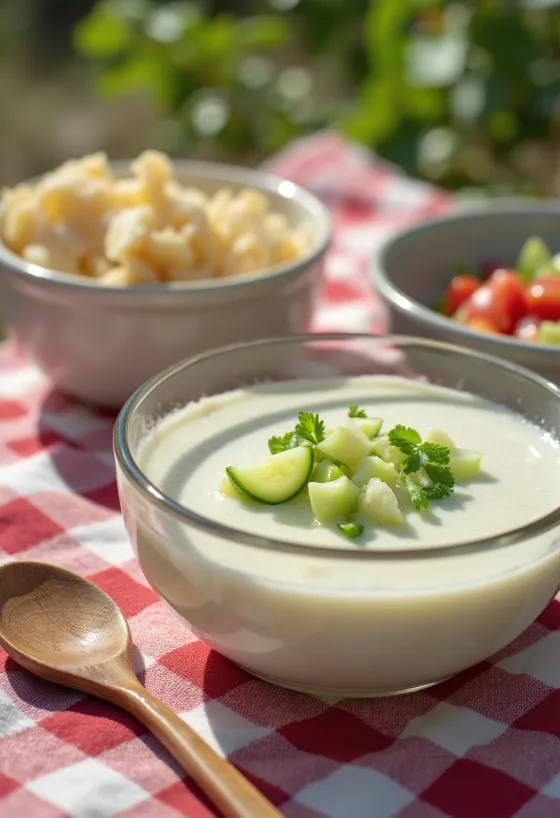 Ajo blanco with cucumber, fresh and cold Spanish soup with almonds and cucumber