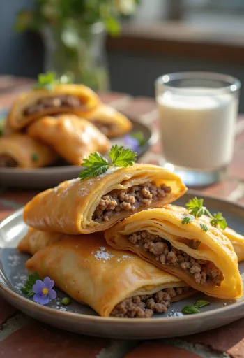 Banitsa with minced meat served