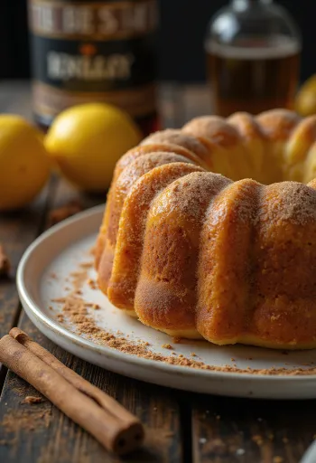 Lemon and cinnamon Bundt cake served on a plate