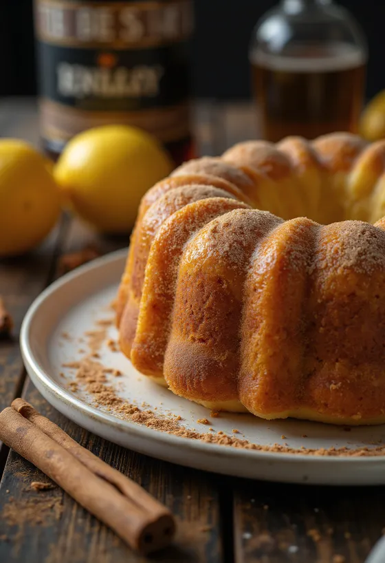 Lemon and cinnamon Bundt cake served on a plate