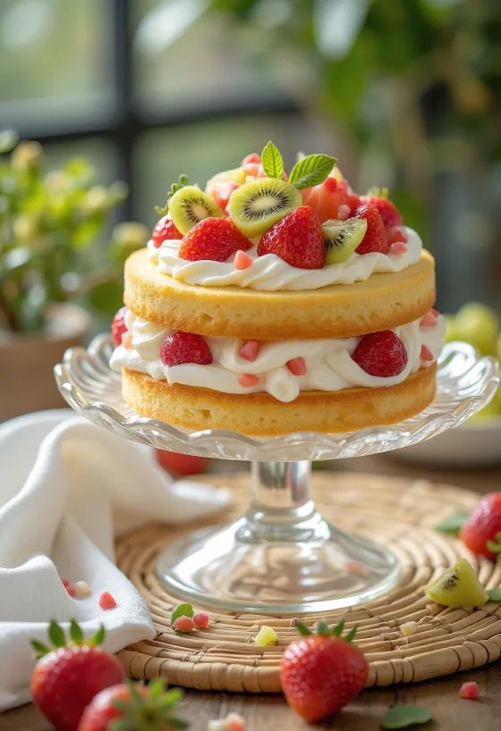Summer fruit cream cake served