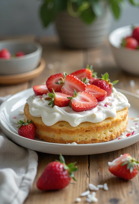 Vegan strawberry cake served
