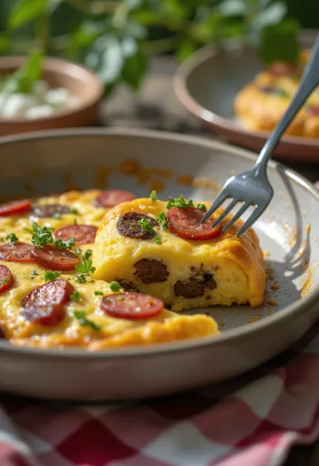 Black Pudding Frittata with sausage, served with toasted sausage and egg