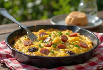 Black Pudding Frittata with sausage, served with toasted sausage and egg