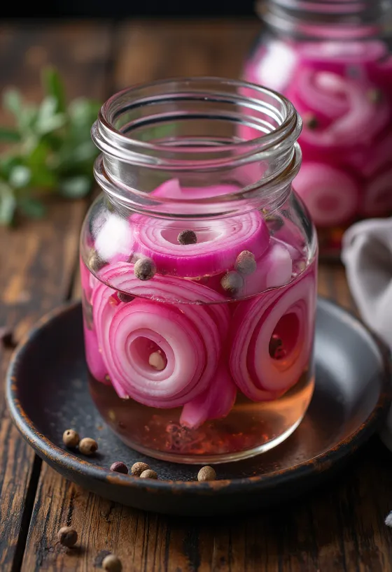 Sweet and sour red onions served