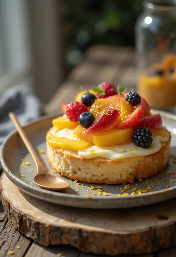 Fruit curd cheese cake served in slices