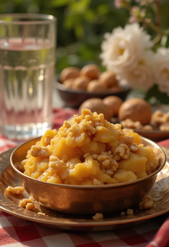 Aate ka Halwa with rich spicy flavours, roasted nuts and rose water