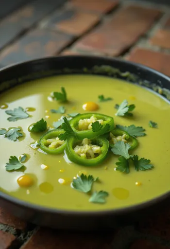 Spicy green curry sauce served