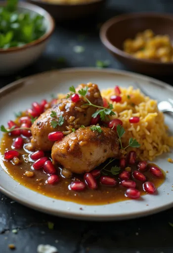 Fesenjan, Iranian chicken with walnut and pomegranate served