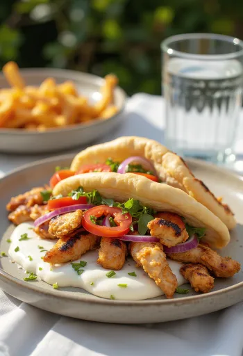 Chicken gyros served in pita