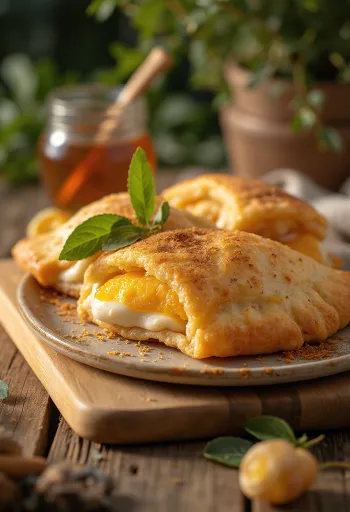 Freshly baked spiced orange & ricotta calzone