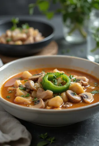 Bakony outlaw soup served with rich vegetables and smoked meat