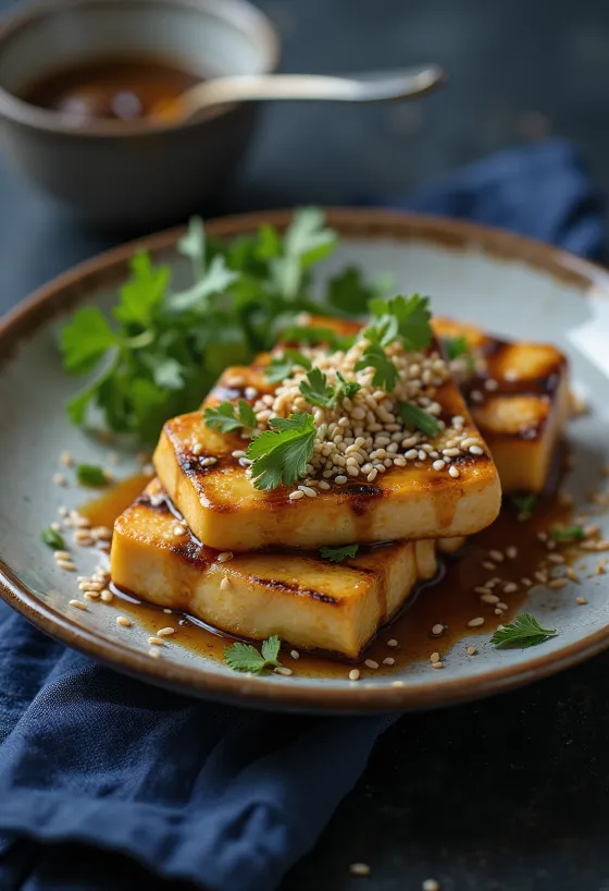 Grilled tofu with ginger dressing