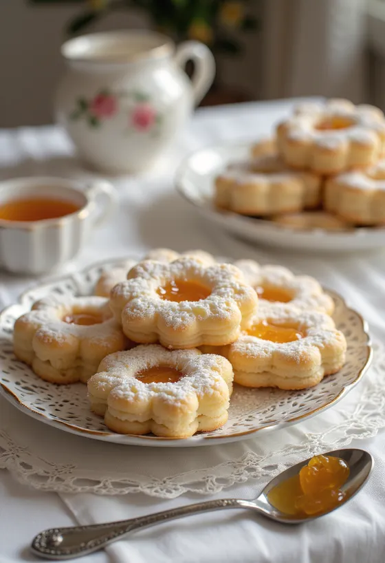 Classic jam Linzer sprinkled with icing sugar