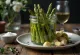 Pickled asparagus in a glass jar