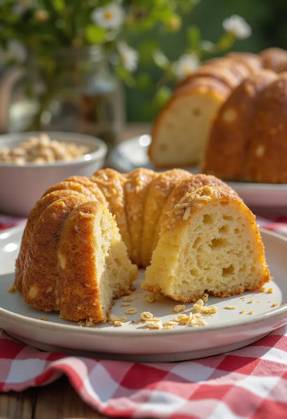Oat bundt cake served