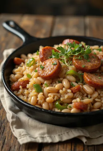 Baião de dois with sausage, mixture of rice and beans