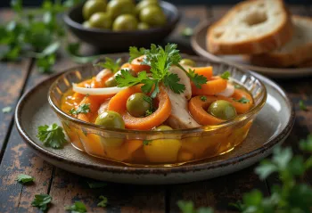 Escabeche with olives, with chicken, carrots and spices