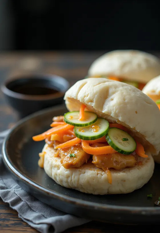 Garlic and ginger chicken bao bun served