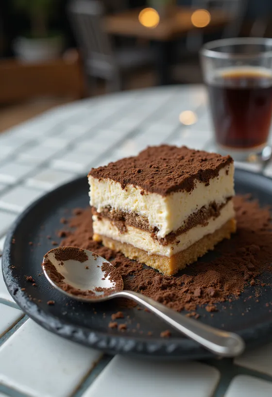Tiramisu mousse cake dusted with cocoa