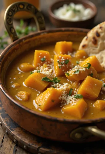 Creamy butternut squash curry served with fresh coriander