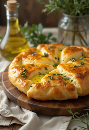 Khachapuri with olive oil, fresh, golden brown cheese flatbreads with olive oil