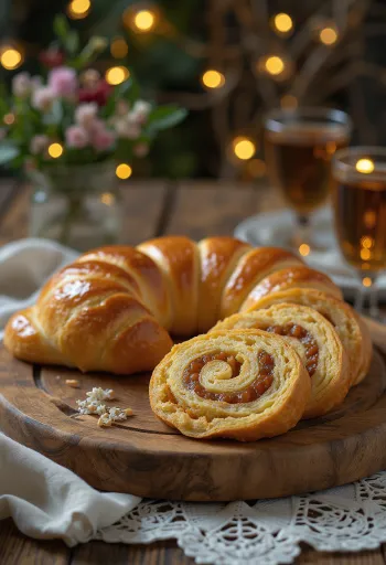 Marzipan Bejgli with golden brown crust and rich filling