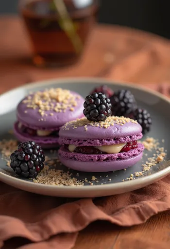 Blackberry cream and almond macarons