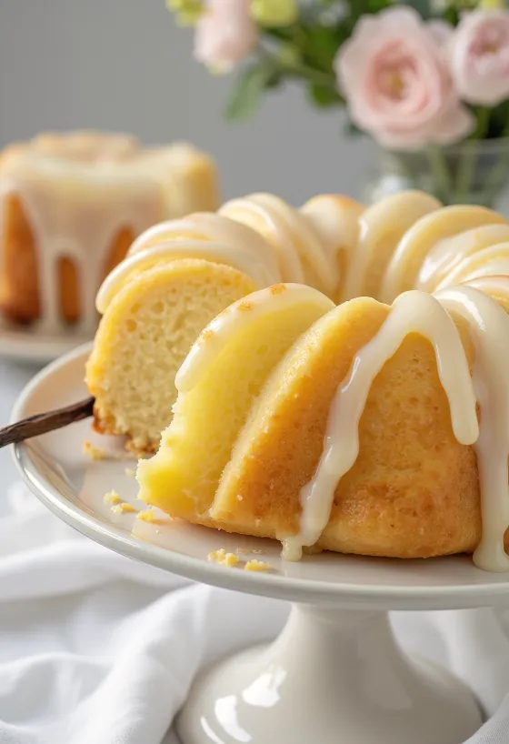 Lemon and vanilla Bundt cake served on a plate