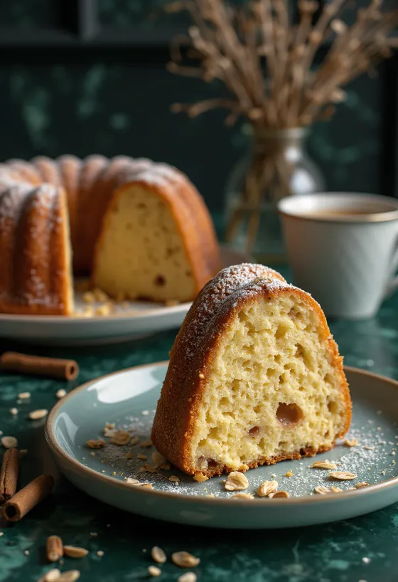 Cinnamon and Oat Bundt cake sliced